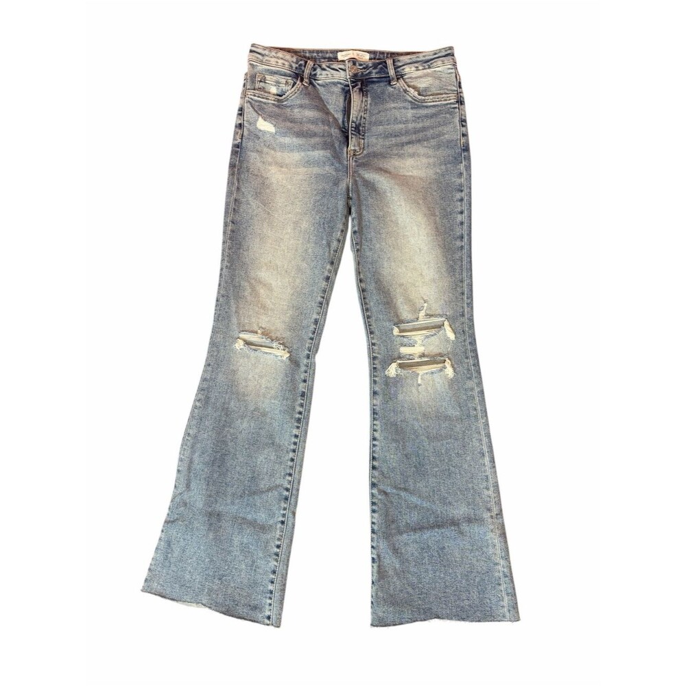 Lovervet Distressed Flare Jeans Light Wash High Rise Wide Leg Size 32